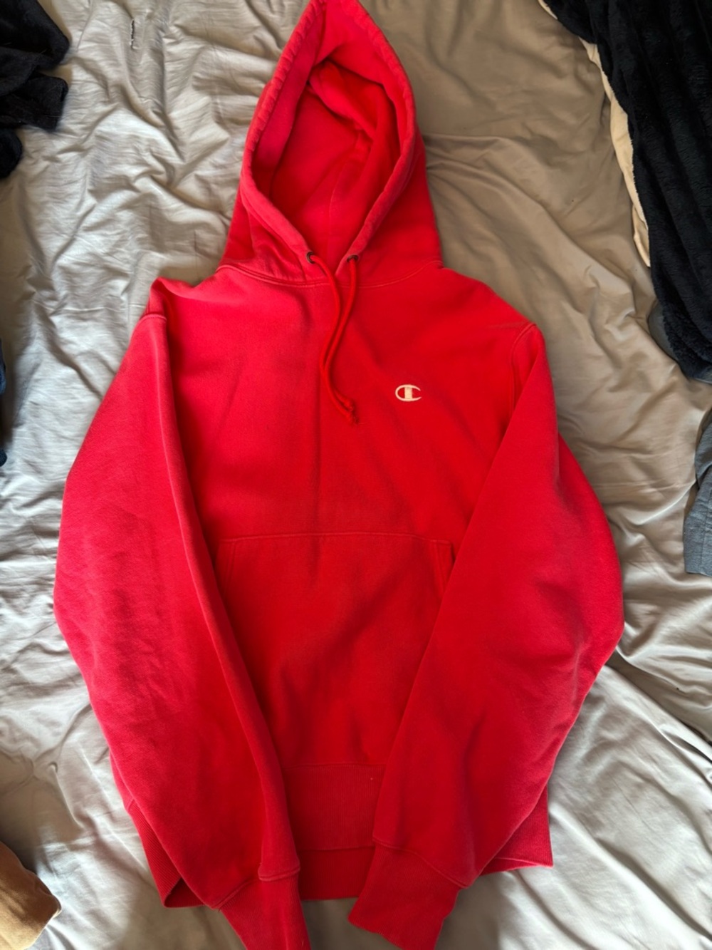 Champion Red Hooded Pullover with Small Chest Logo